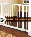 White baby gate with 0.5 Inch Mini Caster Wheels Set With Metal Plate Self Adhesive Low Profile Casters, installed on wooden floor for mobility.