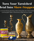 Premium Metal Polish Compound With Cloth 250g Restores Dull Chrome Aluminum Stainless Steel And More To A Bright Mirror Finish Ideal For Hardware Fixtures Automotive Trim And Household Surfaces next to polished brass items