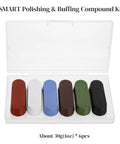 Metal Polishing Buffing Compound Set With Six 1 Oz Bars in case, colors red, white, blue, brown, green, black, for polishing metal