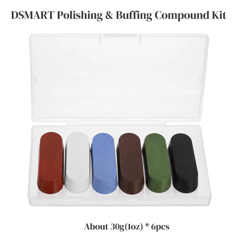 Metal Polishing Buffing Compound Set With Six 1 Oz Bars in case, colors red, white, blue, brown, green, black, for polishing metal