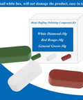 Metal Buffing Polishing Compound Kit 3 Piece For Bright Finishes Includes Green Fine White Medium Red Coarse Compounds