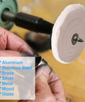 Triple bar metal polishing kit with 4 oz total, featuring green, white, and red compounds for leather strops and buffing wheels