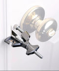 All Metal Portable Door Lock For Travelers With Built In Glass Breaker And Seatbelt Cutter Delivers Hotel Apartment And Home Door Security And Privacy Durable Travel Safety Lock For Women And Families shown on a door knob