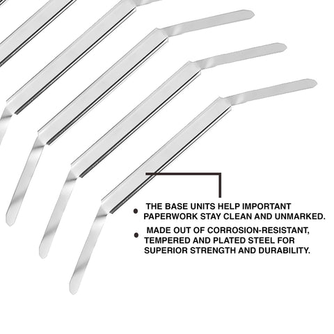 Premium 50 Pack 3.5 Inch Capacity Metal Prong Paper Fasteners Set with 2.75 Inch Base and Standard 2-Hole Punch, corrosion-resistant steel