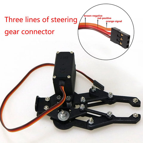 Metal Robot Claw Gripper With High Torque Servo and wiring for Arduino Raspberry Pi projects, featuring three-line steering gear connector.