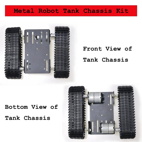Top and bottom views of Robot Tracked Chassis Kit With Dual DC Motors For Arduino Raspberry Pi Microbit Python DIY Caterpillar Tank.