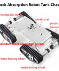 Large Metal 4WD Shock Absorption Robot Tank Chassis Kit with springs, tracks, bearing wheels, and detachable panels, compatible with Arduino Raspberry Pi MicroBit.