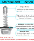 60pcs #10 x 1 Metal Roofing Screws with EPDM Rubber Washers, 410 Stainless Steel Hex Head Self Tapping screws diagram.