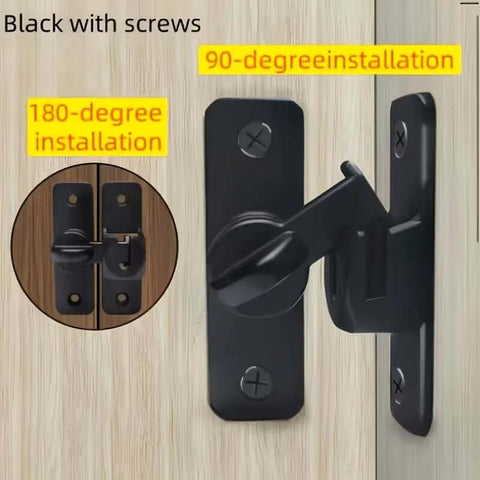 Metal Padlocks 90°/180° Rotating Security Locks with black finish and screws for doors on wooden surface