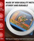 360 Degree Rotating Puzzle Board Base With Smooth Swivel Turntable for jigsaw puzzles, shown with a puzzle in progress on a wooden table.