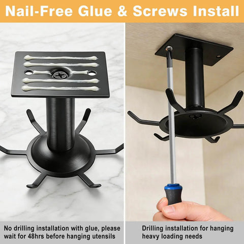 Utensil Hooks, 2 Pack Metal Kitchen Utensil Hangers Rack 360° Rotating Under Cabinet Utensil Hooks installation process