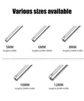 Various sizes of durable steel pins for machinery; shown are 5mm to 12mm variants with varying lengths, black and silver design.