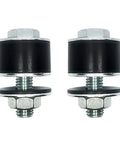 Two Pack Strut Channel Trolley Stopper And Roller Limiter For One And Five Eighths Inch Wide And Taller Strut Channels, Prevents Trolley Assembly Slippage, Durable Metal And Rubber Stopper For Secure Positioning, shown in black and silver.