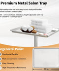 Rolling Salon Tray On Wheels For Pros In Salons And Tattoo Studios Adjustable Height Hair Stylist Cart From 22 To 38 Inches Metal Mayo Stand Tray No Rust Color Tray For Salon Medical Or Spa Use with towels and tools on metal tray