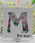 Decorative card with "M" from 26 Piece Alphabet Letter Metal Cutting Dies For Scrapbooking Card Making And Paper Crafts Dope Die Cuts Vintage 5 cm Height High Quality Steel Die Cut Set From Alinacutle
