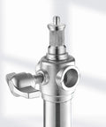 Close-up of Three Piece Knurled One Quarter To Three Eighths Inch Metal Male Converter Screw Adapter Spigot Set on light stand