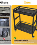 Heavy Duty Service Cart On Wheels With 2-Tier Metal Rolling Utility Cart Showing Quality Metal Material
