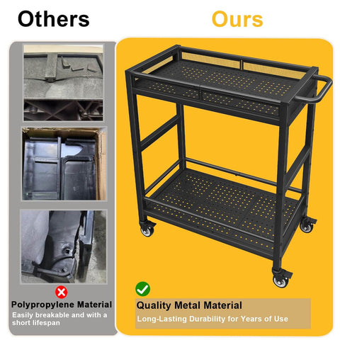 Heavy Duty Service Cart On Wheels With 2-Tier Metal Rolling Utility Cart Showing Quality Metal Material