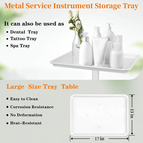 Metal Salon Rolling Tray On Wheels With Adjustable Height From 22 To 39 Inches For Tattoo, Medical, And Dental Use