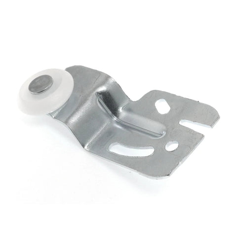 Closet Sliding Door Roller Kit With Hanging Rails Hardware, Metal Silver, showing galvanized steel wheel and bracket, side view.