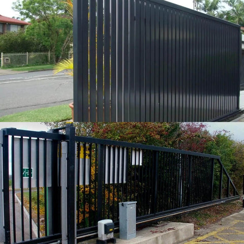 Sliding gate installed with ✝️ 2Pack Slide Gate Guide Roller with C Post Welded Bracket, hard nylon guider, heavy duty ball bearing.