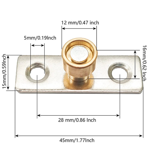 4 Pack Metal Sliding Door Bearing Retainer Guide Set With Screws, Easy To Install And Flush With Floor, Copper Positioning 12 Mm Shaft Diameter, 5 Mm Hole, 28 Mm Spacing, 45 Mm Overall Size showing close-up with dimensions