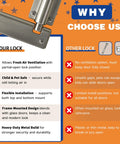 Comparison between sliding door security lock features and other locks with sliding door security lock for fresh air ventilation visible