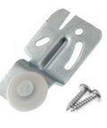 Metal silver bracket with wheel for Closet Sliding Door Roller Kit With Hanging Rails Hardware, includes screws, durable galvanized steel.