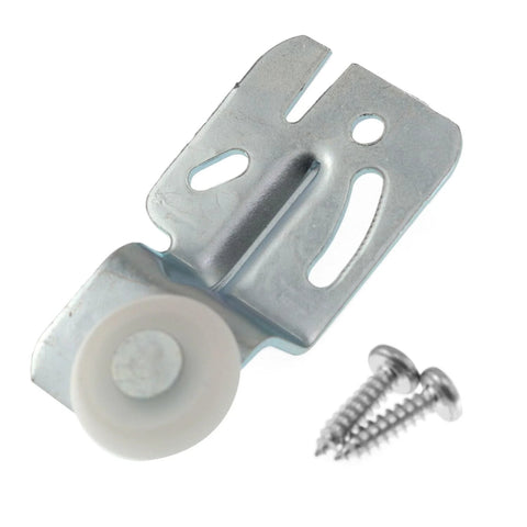Metal silver bracket with wheel for Closet Sliding Door Roller Kit With Hanging Rails Hardware, includes screws, durable galvanized steel.