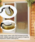 4 Pack Sliding Screen Door Rollers Replacement Kit With Steel Tension Spring Wheels Fits B638 B687 B639 B756 Doors 1 Inch Diameter Rollers Replace On Both Top And Bottom For Smooth Quiet Operation showing metal rollers and sliding door