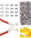 All In One Metal Snap Button Kit With Pliers For DIY Clothes Hats And Sewing, 400 Snap Pieces, 100 Sets, 10 Colors, 6.5mm Inner 9.5mm Outer