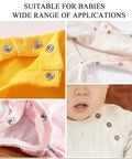 Collage of clothing with Ultimate Metal Snap Button Kit with Pliers Press Tool for DIY clothing hats, 9.5mm snap buttons shown.