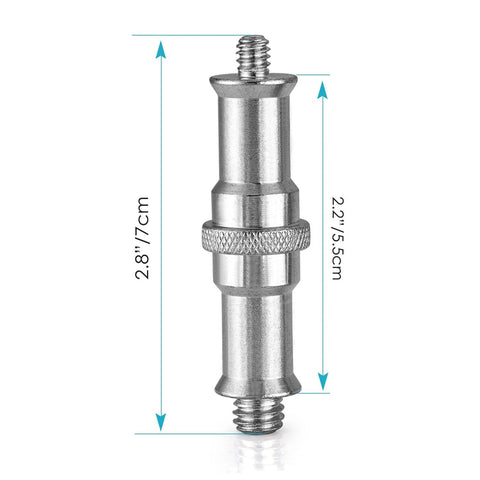 Two Pack One Quarter Inch To Three Eighths Inch Metal Male Threaded Adapter Spigot Stud For Studio Light Stands Hot Shoe Cold Shoe Adapters Ball Heads Wireless Flash Receivers Triggers And More ST24, side view showing dimensions
