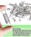 Close-up view of a person holding a metal spring coil with more springs scattered in the background, featuring high ductility and tensile strength.