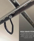 Close-up of a durable 14 gauge metal strut channel with electro galvanize finish, slotted back, featuring a mounted hook for support.