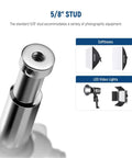 Close-up of Wall And Ceiling Mount Bracket With Five Eighth Inch Stud And 360 Degree Swivel Ball Head for lighting attachments.