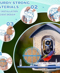Two Pack Metal Suet Ball Holders For Bird Buddy Smart Feeders with blue plate and screws, shown with perched bird near feeder.