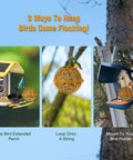 Three ways to hang Metal Two In One Suet Ball Holder And Water Bowl For Birds For Outdoor Use on feeders and trees.