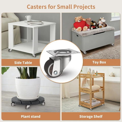 1 Inch Swivel Plate Casters With Low Profile TPR Silent Wheels For Furniture Mounting On Wooden Side Tables Shelving Units