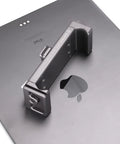 Full Metal Tablet Tripod Holder With Universal Clamp And Arca Swiss Dovetail Mounts on an iPad, showing secure fit.