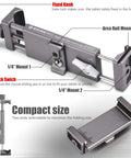 Full Metal Tablet Tripod Holder With Universal Clamp And Arca Swiss Dovetail Mounts for tablets showing adjustable lock lever
