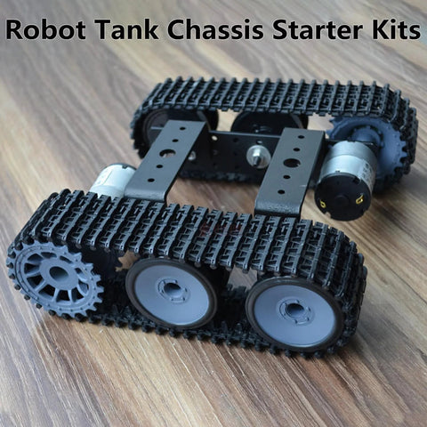 Robot Tracked Chassis Starter Kit With Two Tracks for Arduino Raspberry Pi MicroBit and Python Programming, metal tank chassis on wood