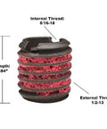 Threaded Insert For Metal 12L14 Carbon Steel 5/16-18 Internal Threads And 1/2-13 External Threads Self Locking For Strong Hold