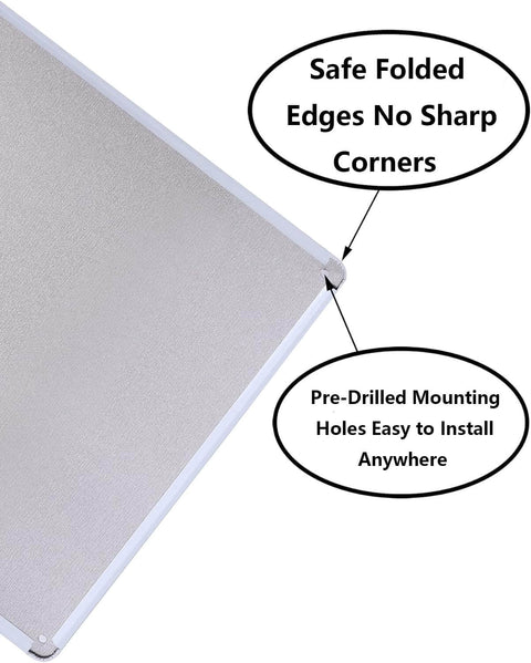Close-up of Notice Epoxy Repair Kit Tin Sign 12x16 Inch showing safe folded edges and pre-drilled mounting holes.