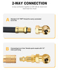 Two Pack Durable Metal Closed Ball Air Chucks With One Quarter Inch NPT Quick Plug For Tire Inflation And Air Compressor Hoses Leak Proof Tire Inflator Nozzle For Automotive Shops Service Fleets And Home Garages showing 2-way connection options A and B with illustrated fittings.