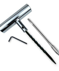 Metal T Handle Split Eye Needle Tire Plug Repair Tool With Hardened Steel Spiral Reamer And Allen Wrench For Quick Flat Tire Fix By TYK Industries Pro Grade set showing components: T-handle, reamer, needle, wrench.