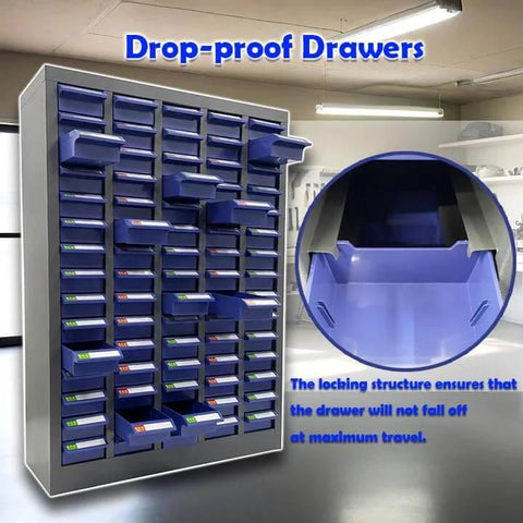 Drop-proof drawers of Bolt and Nut Tool Storage Cabinet 75 Drawers Parts Cabinet Contains Assortment KIT Metal Organization Shelves.