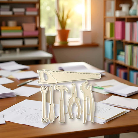 Versatile Die Cut Set For DIY Card Making And Scrapbooking With Intricate Metal Cutting Dies on craft table with tools