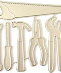 Metal cutting dies shaped like hand tools from a Versatile Die Cut Set For DIY Card Making And Scrapbooking With Intricate Metal Cutting Dies Embossing Stencils And Templates For Congratulations Birthday Wedding Decor Cards.