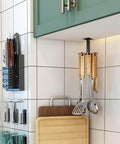 2 Pcs Under Cabinet Metal Utensil Hanger with 6 Rotatable Claws holding kitchen tools under cabinet